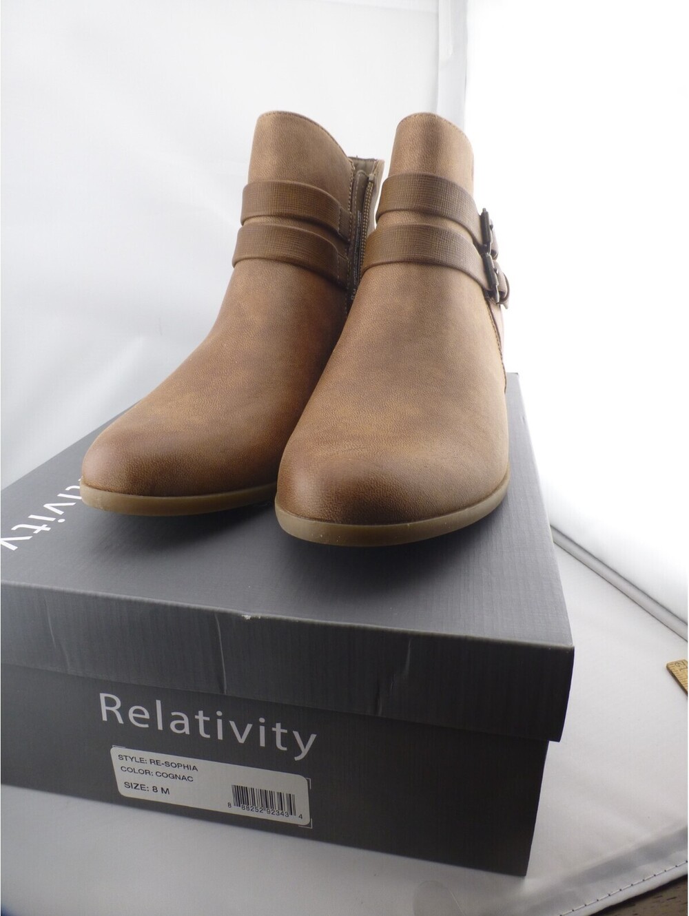 Relativity Womens Re-Sophia Cognac Man Made Leather Ankle Zip Boots Size 8M  A11